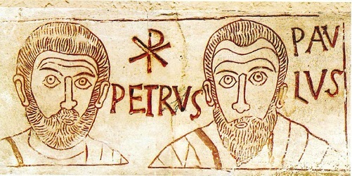 Saints Peter and Paul, from an etching in a catacomb